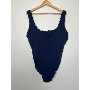 NWT J. Crew Scallop Pisque Scoopback Women's Navy Blue One Piece Bathing Suit